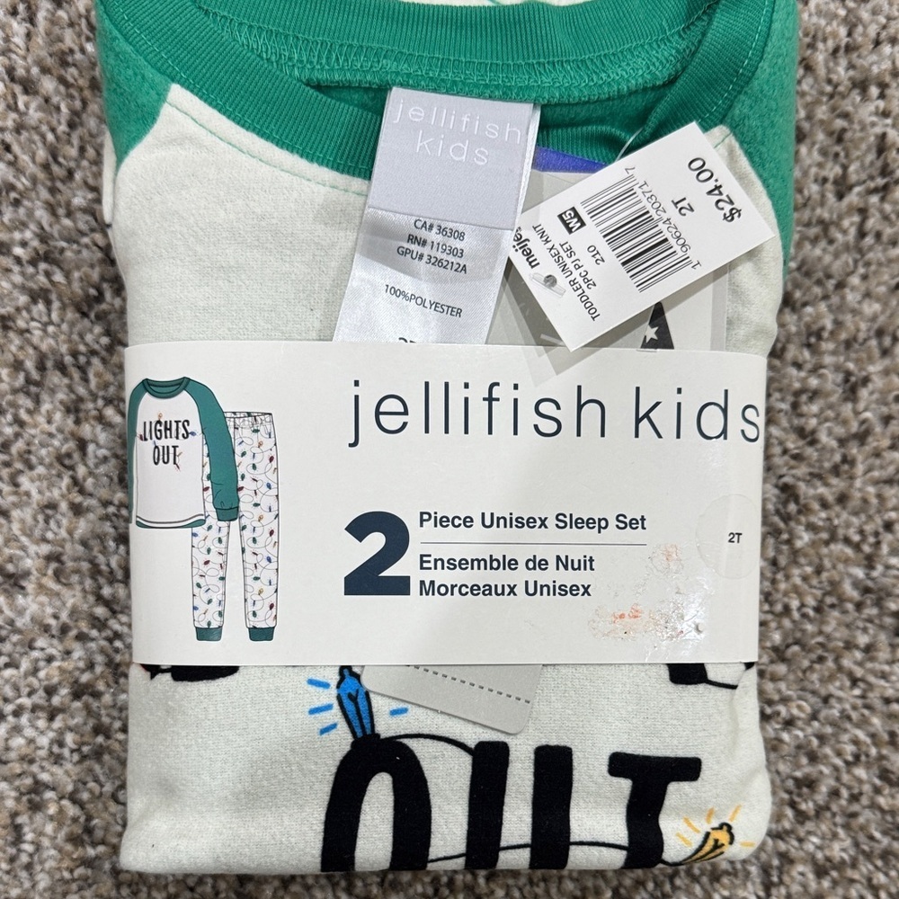 Jellifish Kids 2-Piece Unisex Sleep Set - Green & White